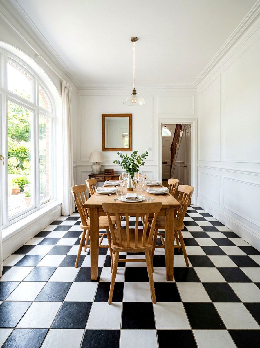 Black and white checkered floor - 30 Paris cafe dining room ideas