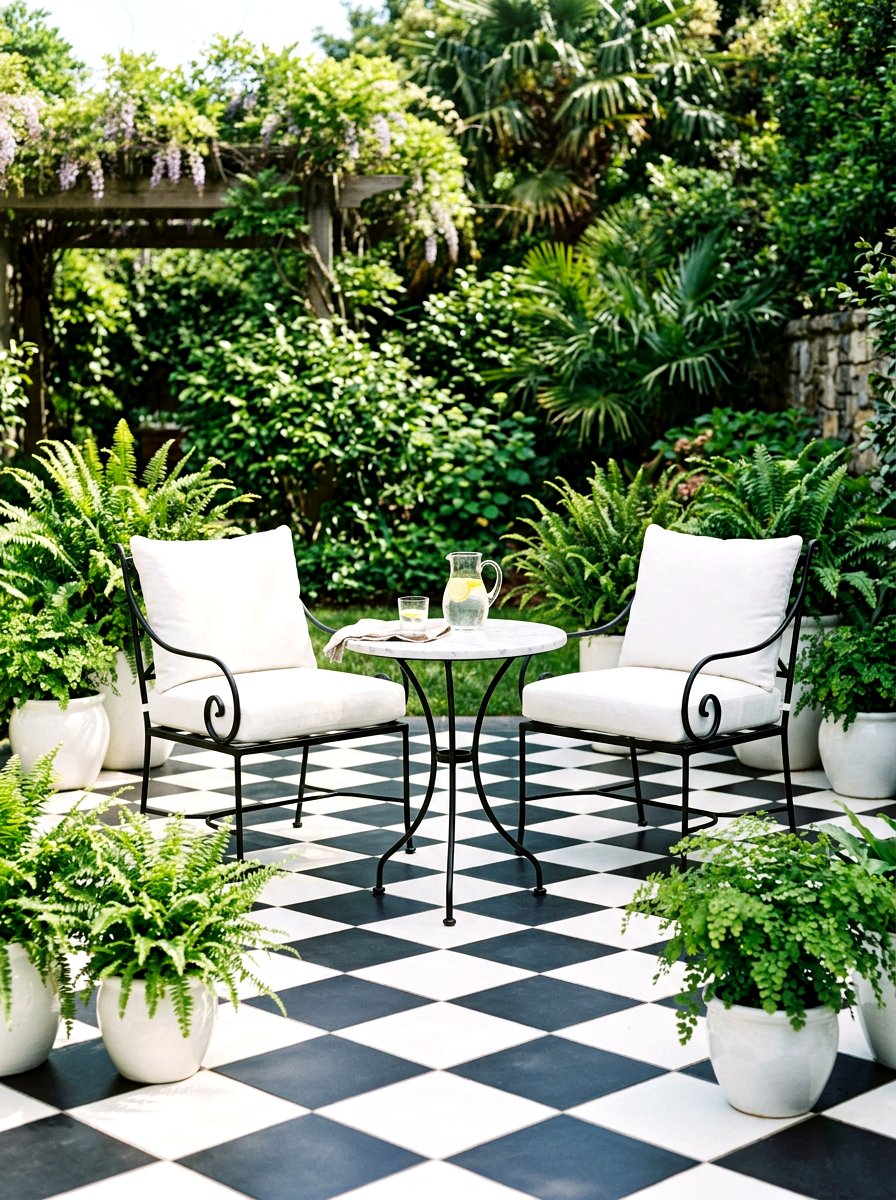Black and white checkered patio tile - 30 black and white patio ideas