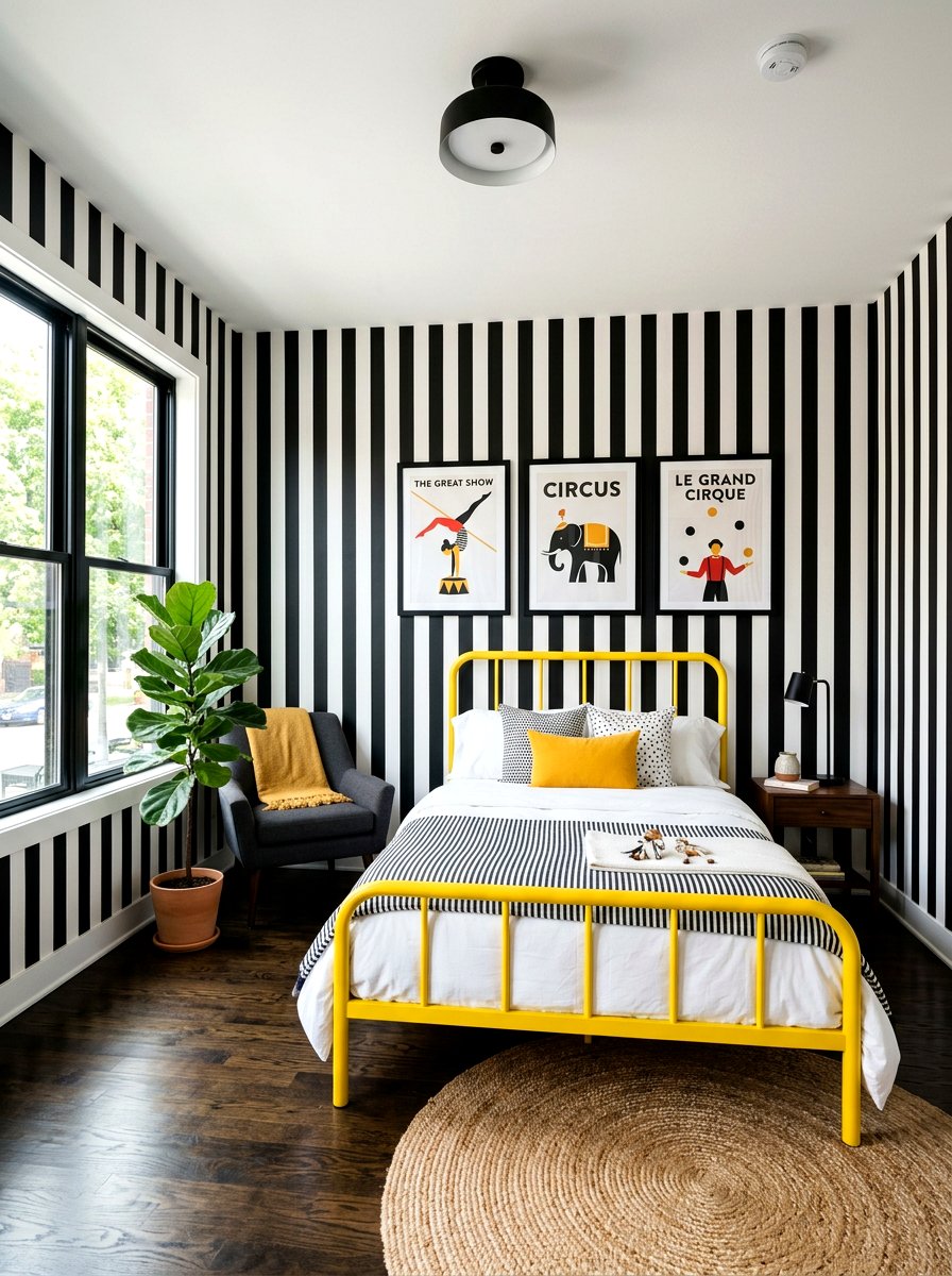 Black and white circus stripe - 30 circus stripe kids room ideas