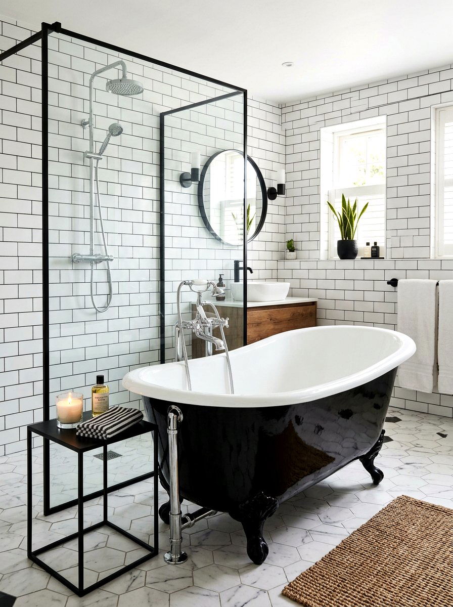 Black and white clawfoot tub bathroom - 30 black and white bathroom ideas