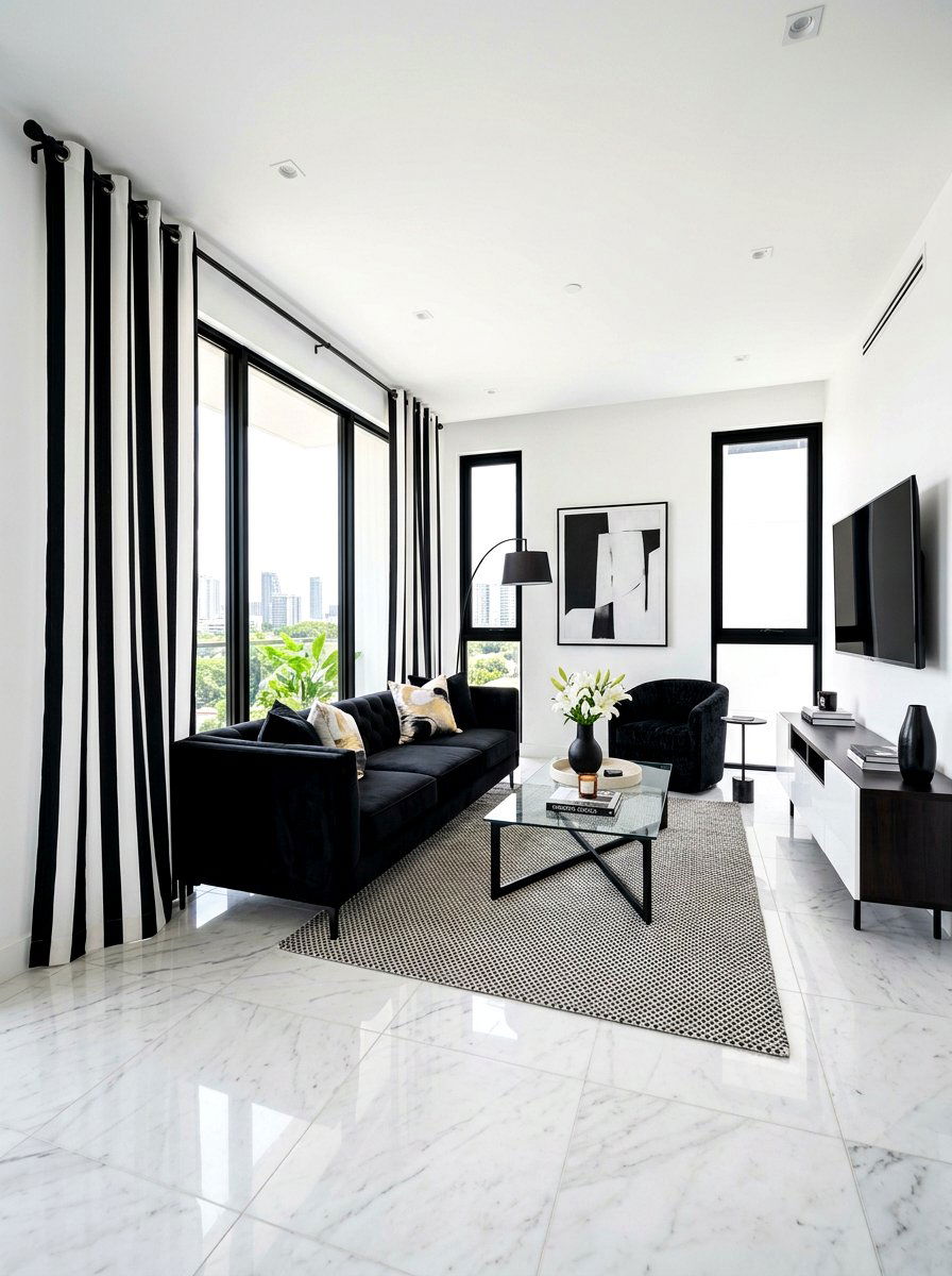 Black and white curtains - 30 living room curtain ideas