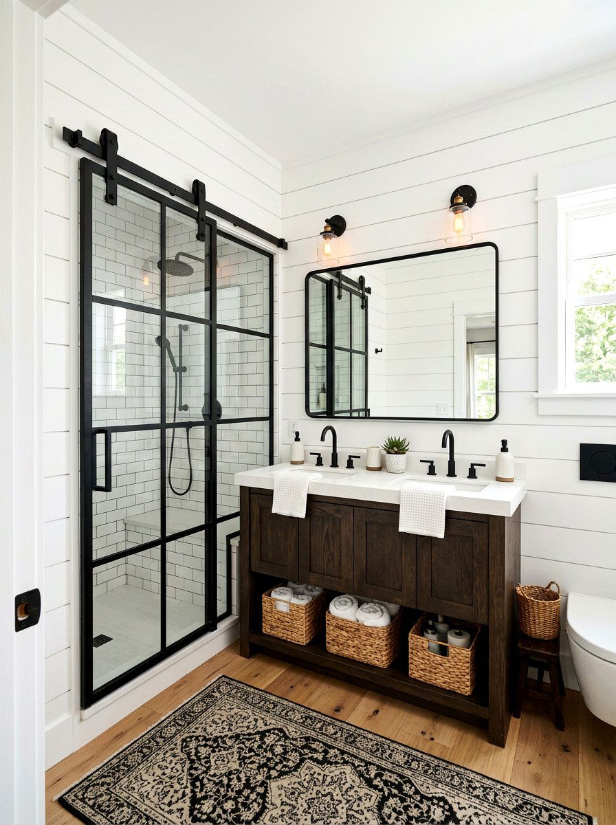 Black and white farmhouse bathroom - 30 black and white bathroom ideas