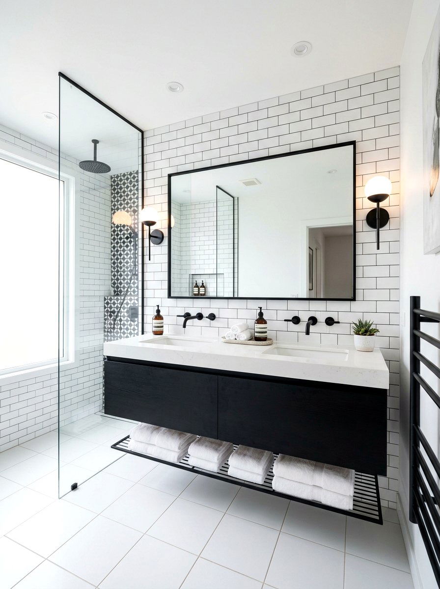 Black and white floating vanity bathroom - 30 black and white bathroom ideas