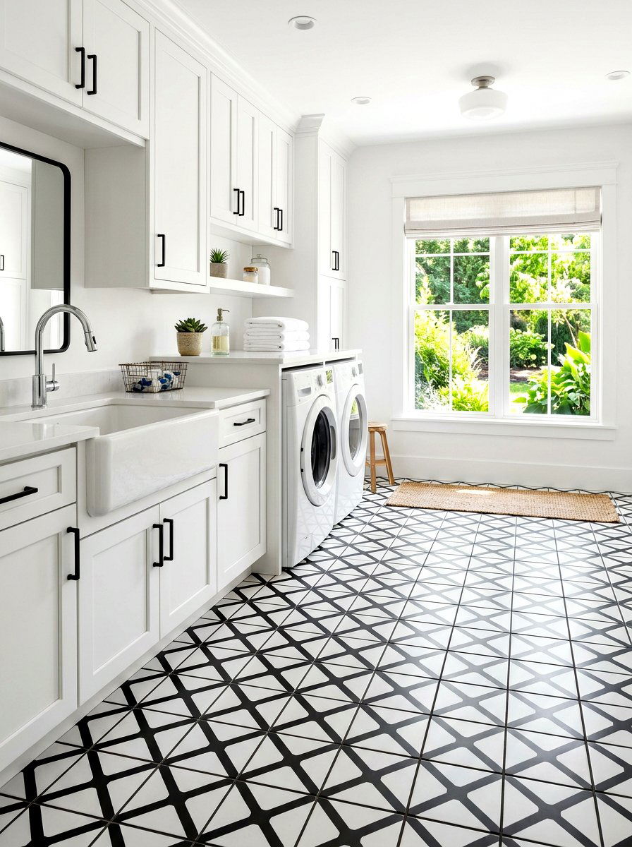 Black and white laundry room floor tile - 30 modern laundry room ideas