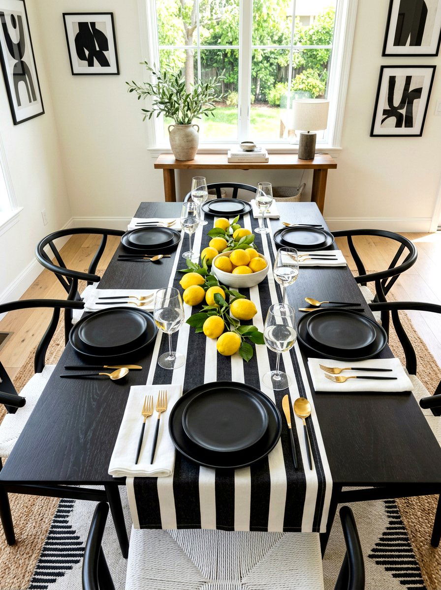 Black and white lemon table - 30 lemon tablescape ideas