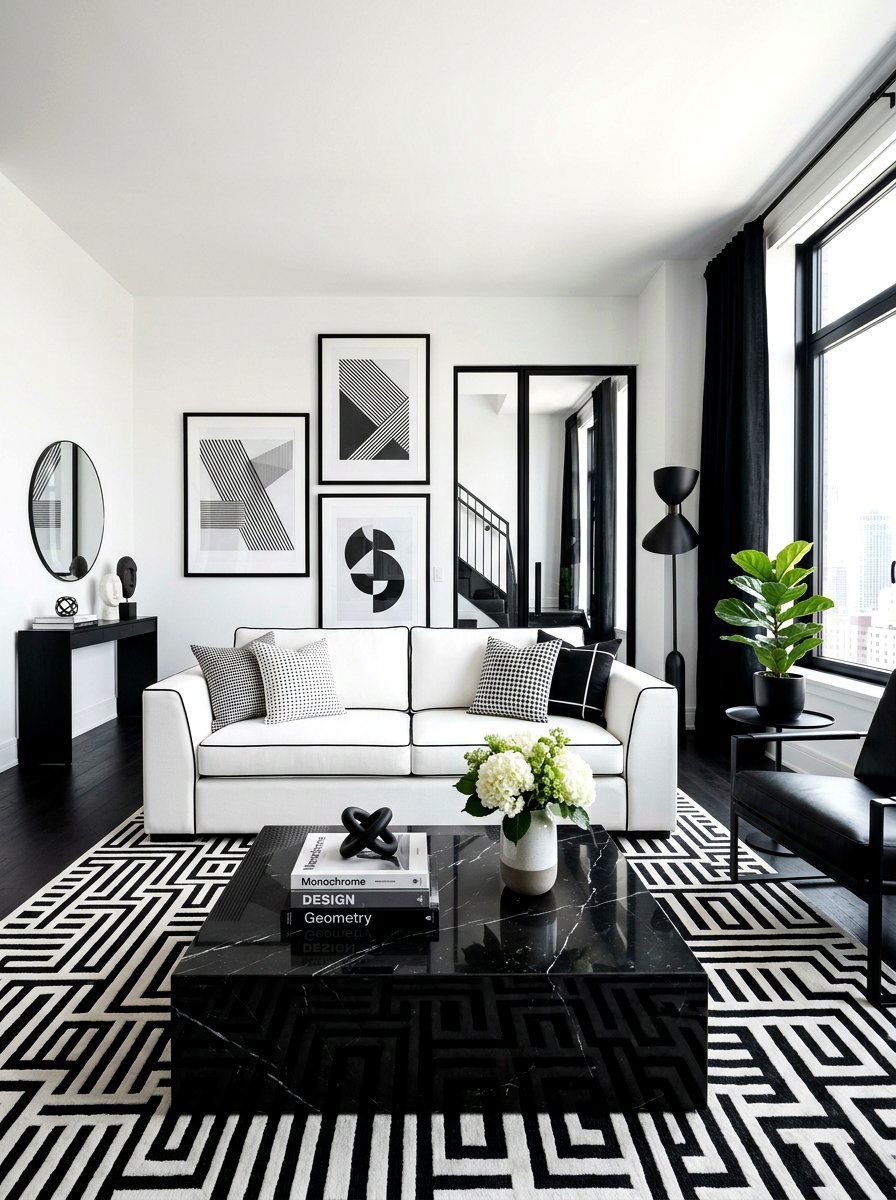 Black and white living room - 30 hotel chic living room ideas