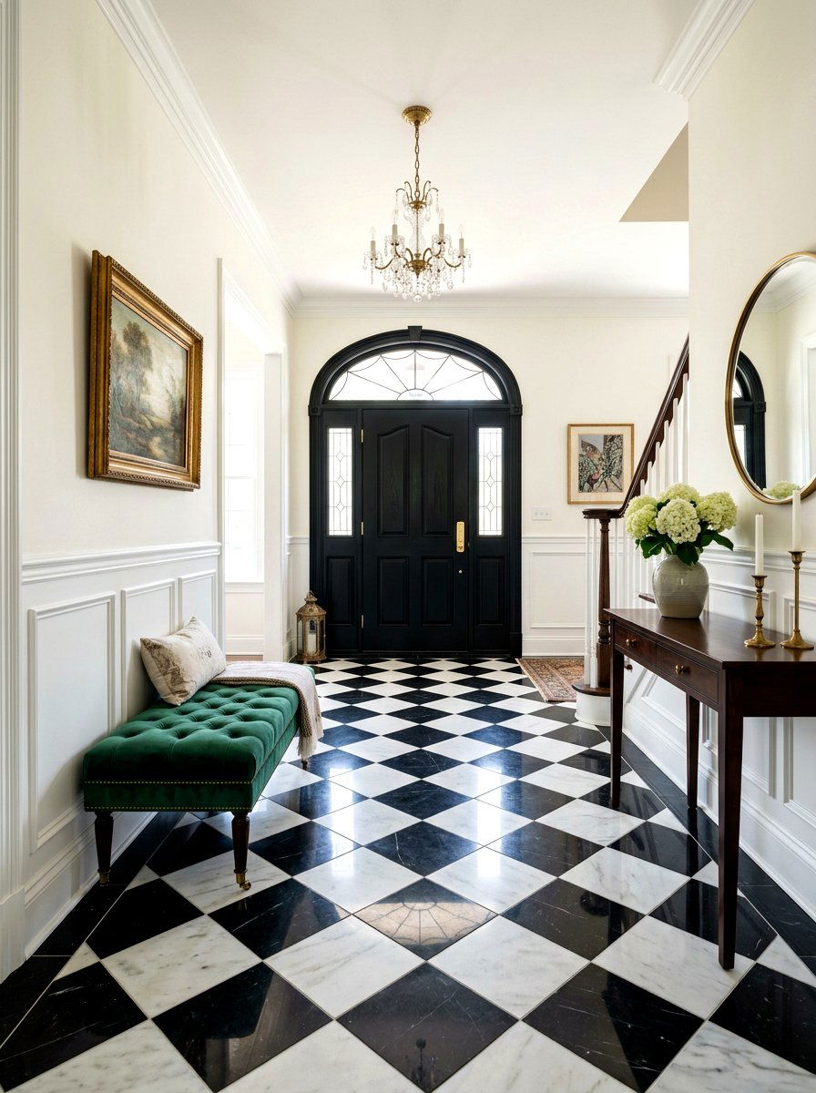 Black and white marble entryway - 30 dramatic foyer decor ideas