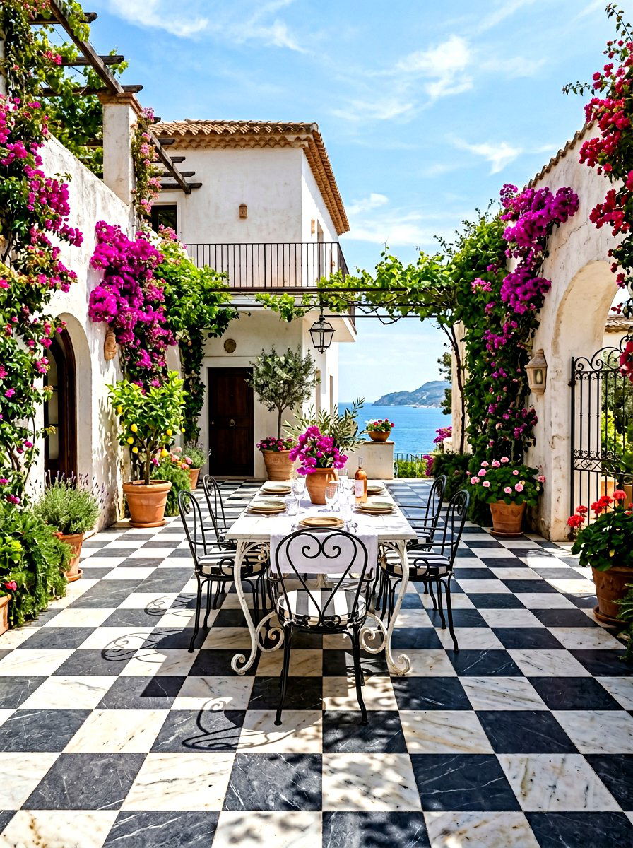 Black and white marble patio pavers - 30 checkerboard patio paver ideas