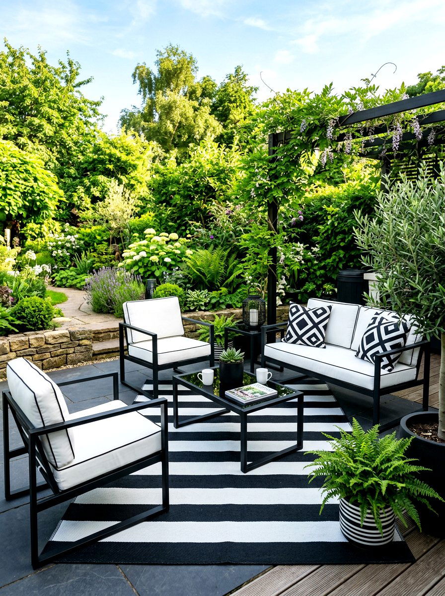 Black and white patio design - 30 California casual patio lounge ideas