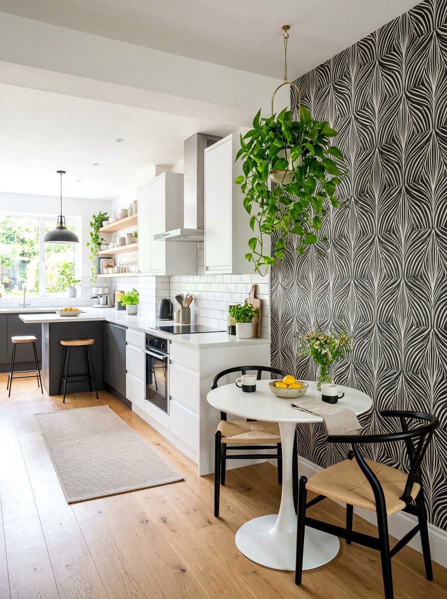 Black and white pattern wallpaper kitchen - 30 wallpaper accent wall ideas