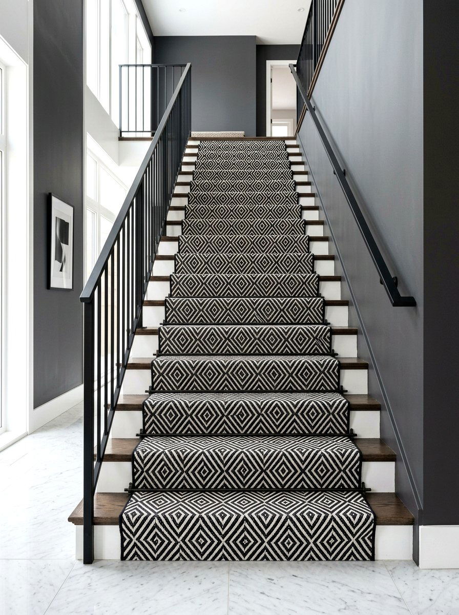 Black and white stair runner - 30 stair runner ideas