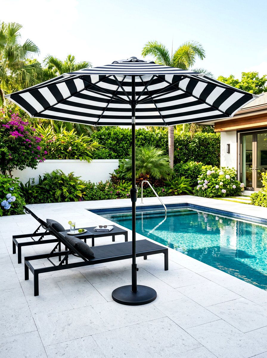 Black and white striped patio umbrella - 30 striped patio umbrella ideas