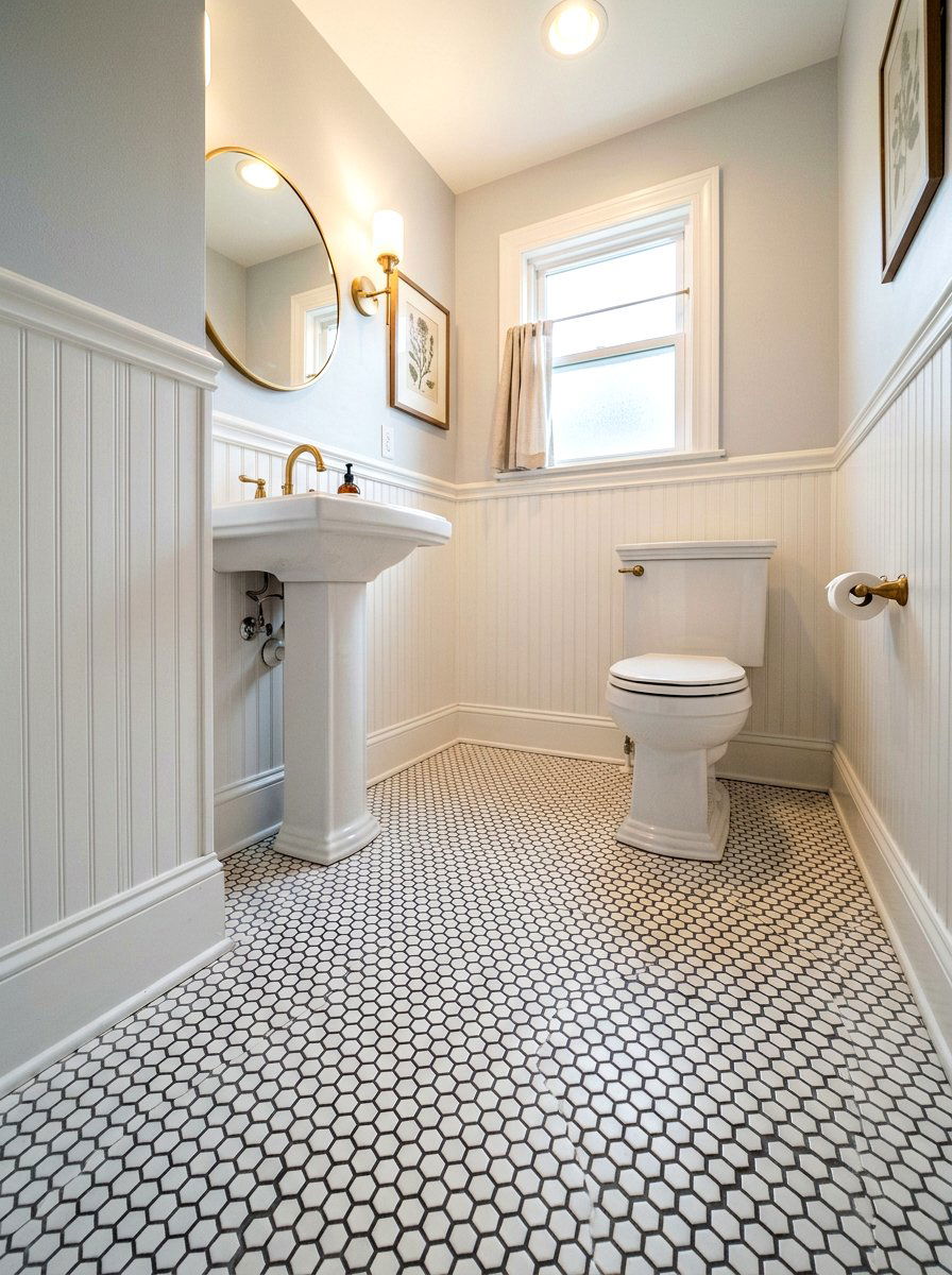 Black and white tiles - 30 traditional powder room ideas