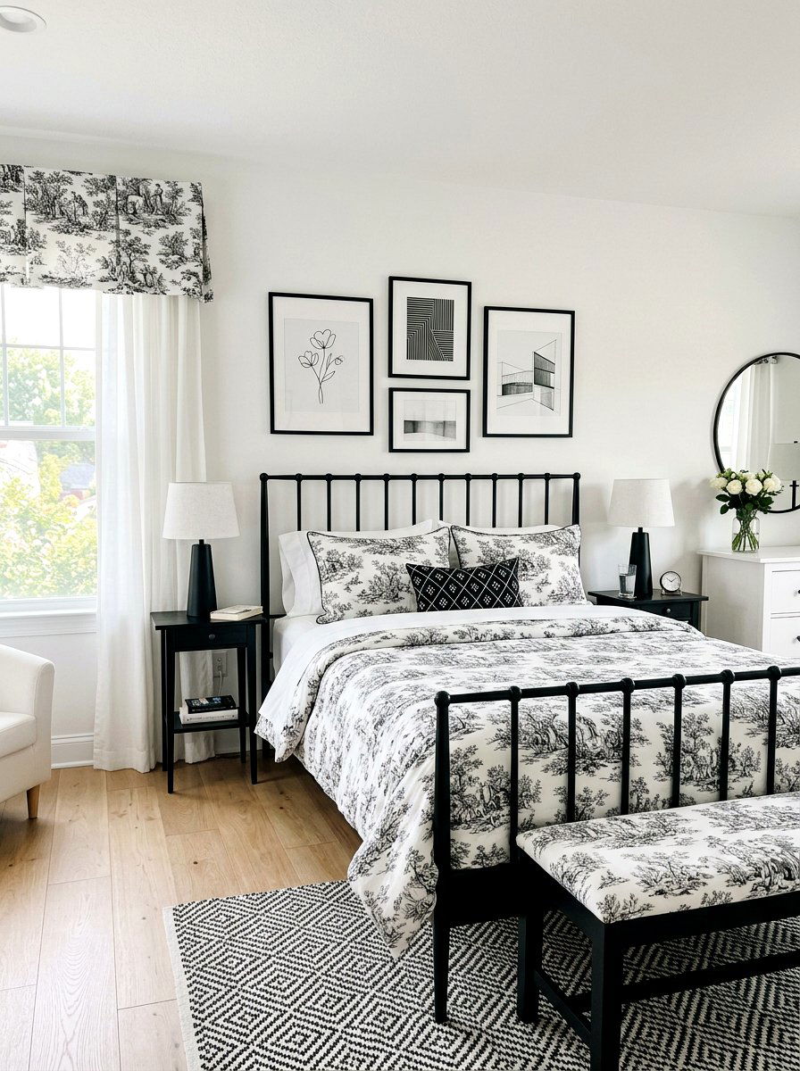 Black and white toile guest room - 30 toile decor ideas