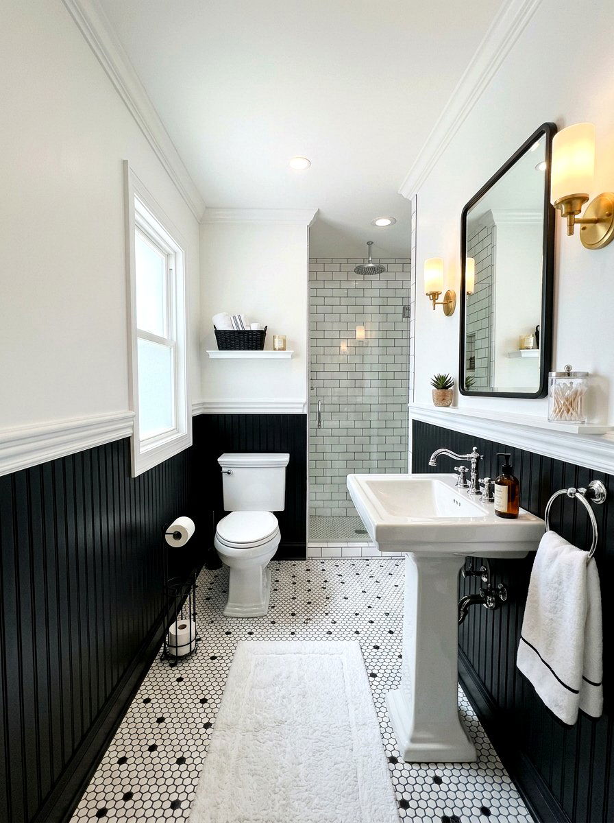 Black and white wainscoting bathroom - 30 black and white bathroom ideas