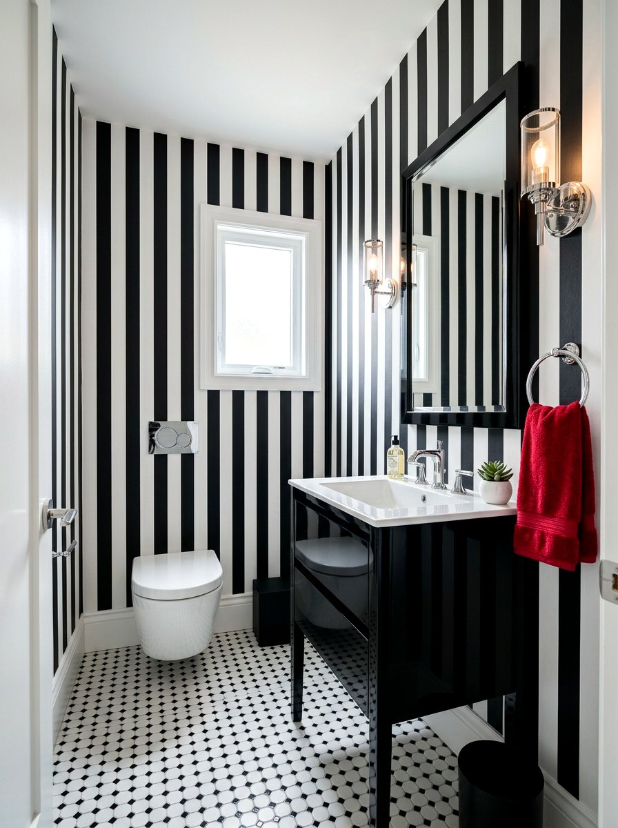 Black and white wallpaper - 30 jewel box powder room wallpaper ideas