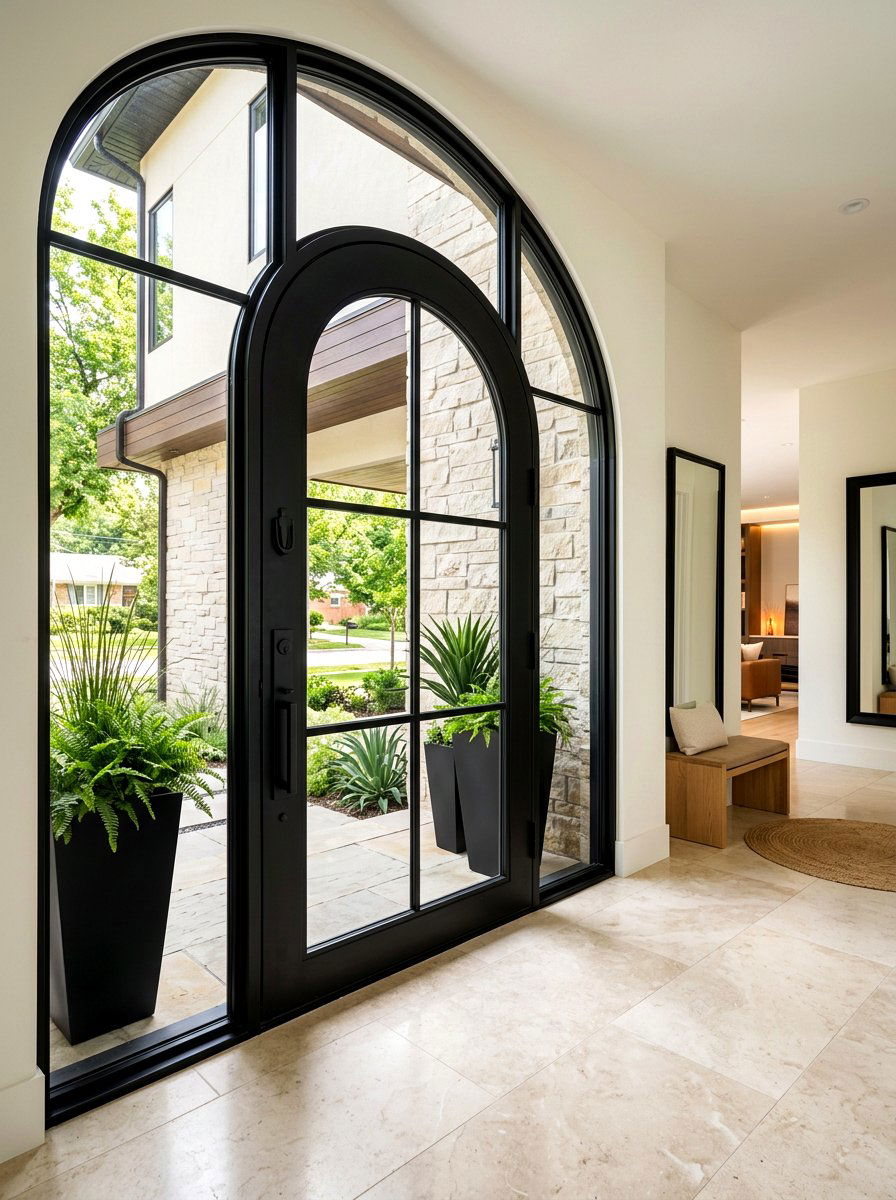 Black arched front door - 30 dramatic foyer decor ideas