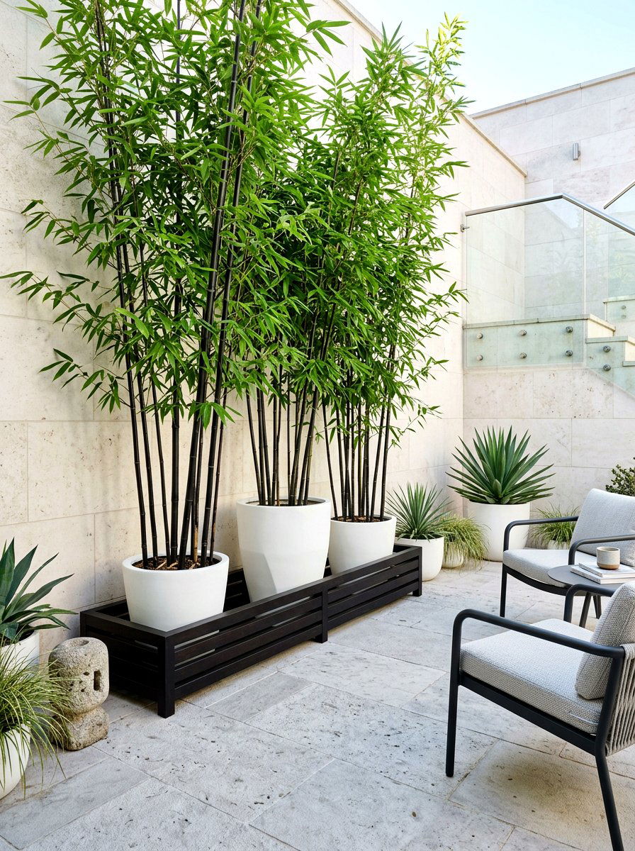 Black bamboo planter - 30 bamboo planter screen ideas
