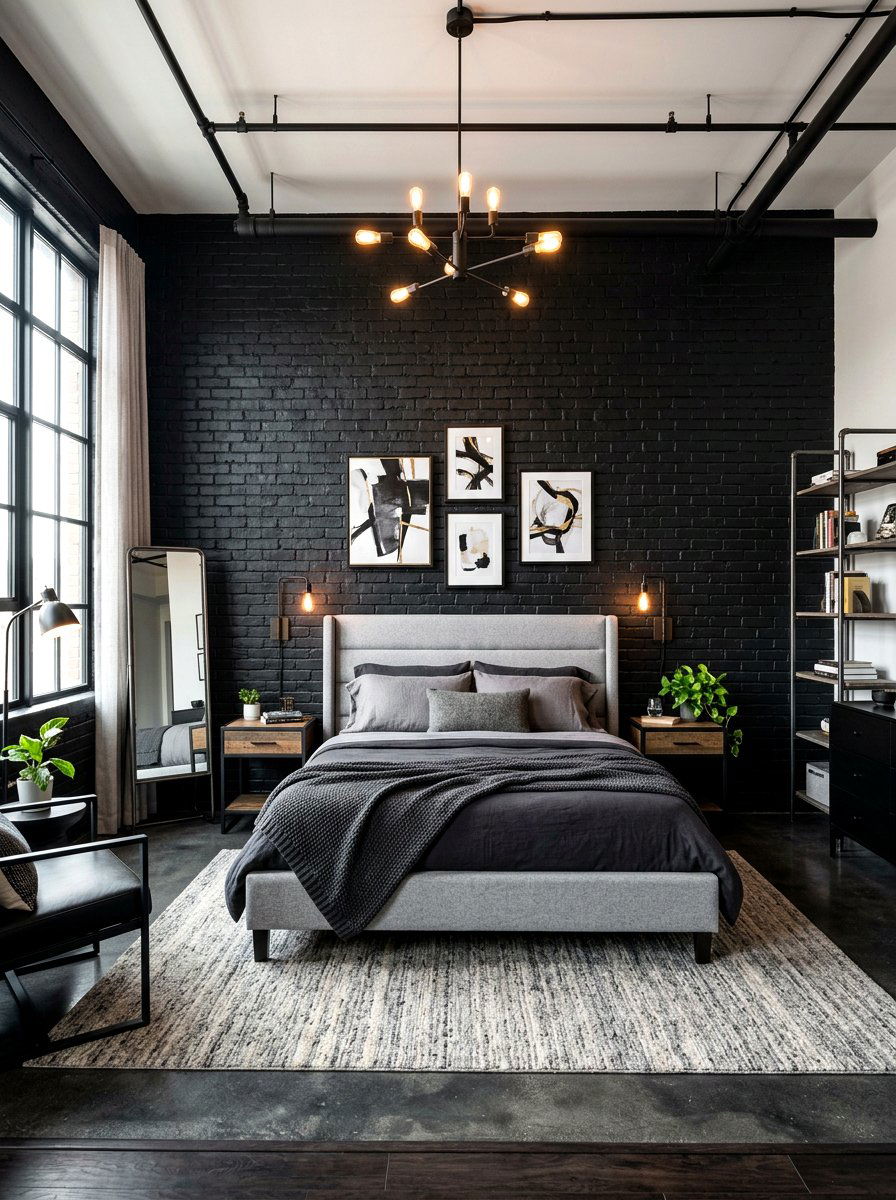 Black brick wall bedroom - 30 black bedroom ideas