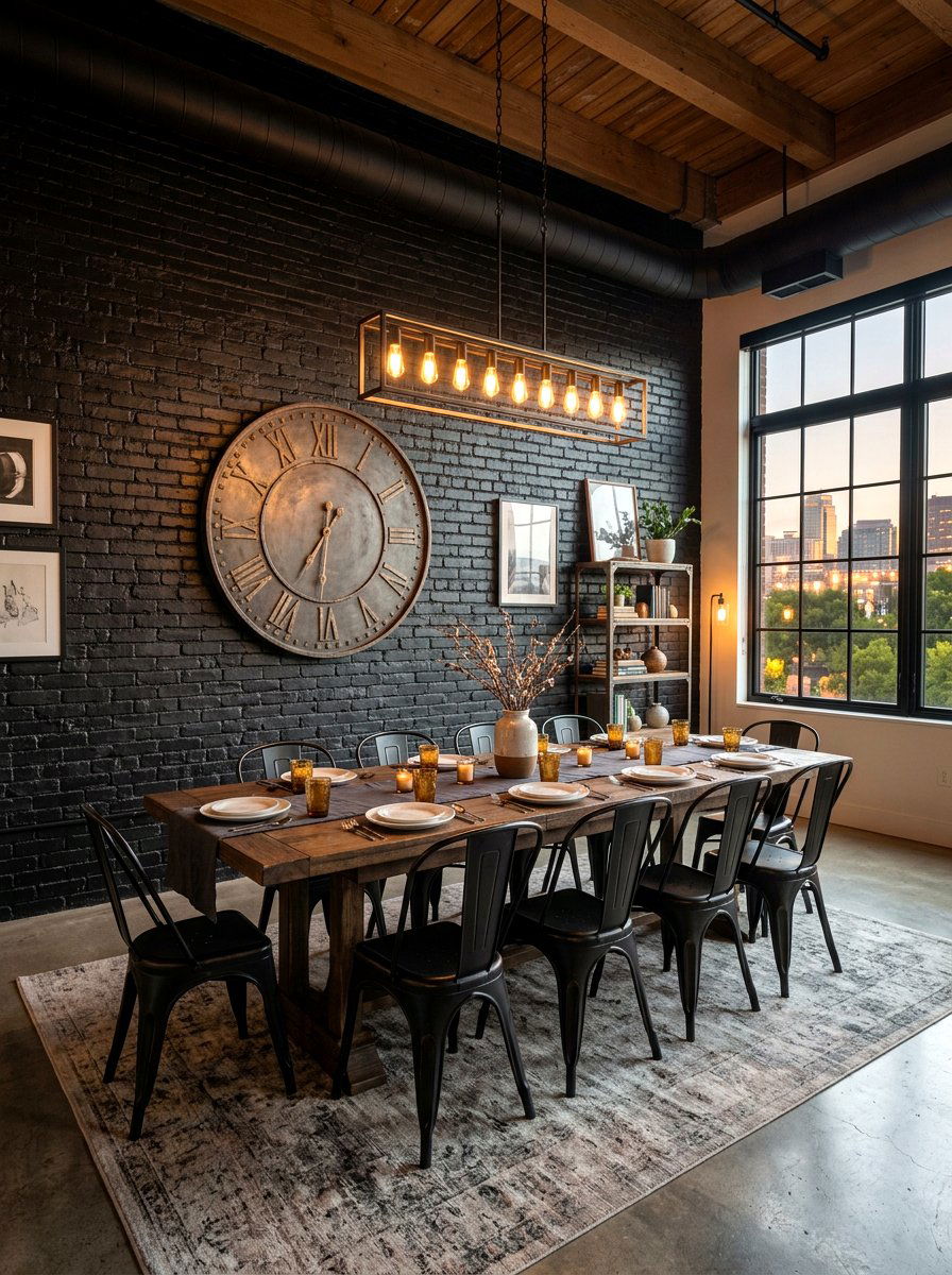 Black brick wall dining room - 30 black dining room ideas