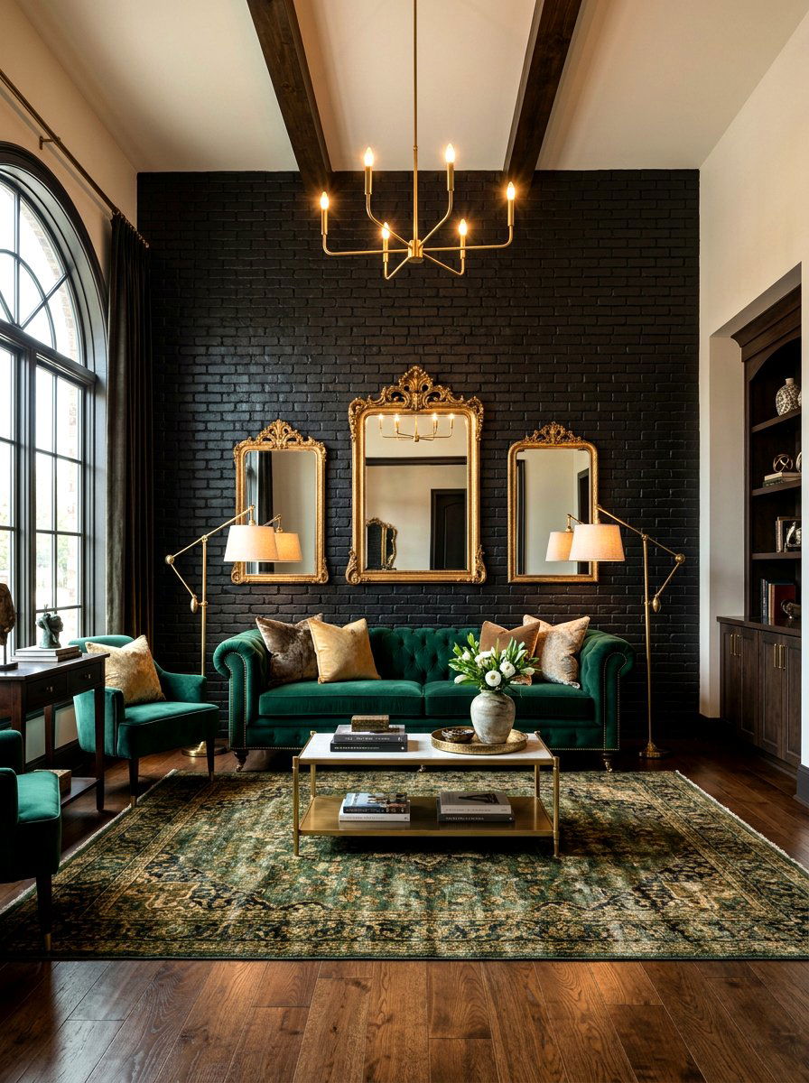 Black brick wall living room - 30 exposed brick living room ideas