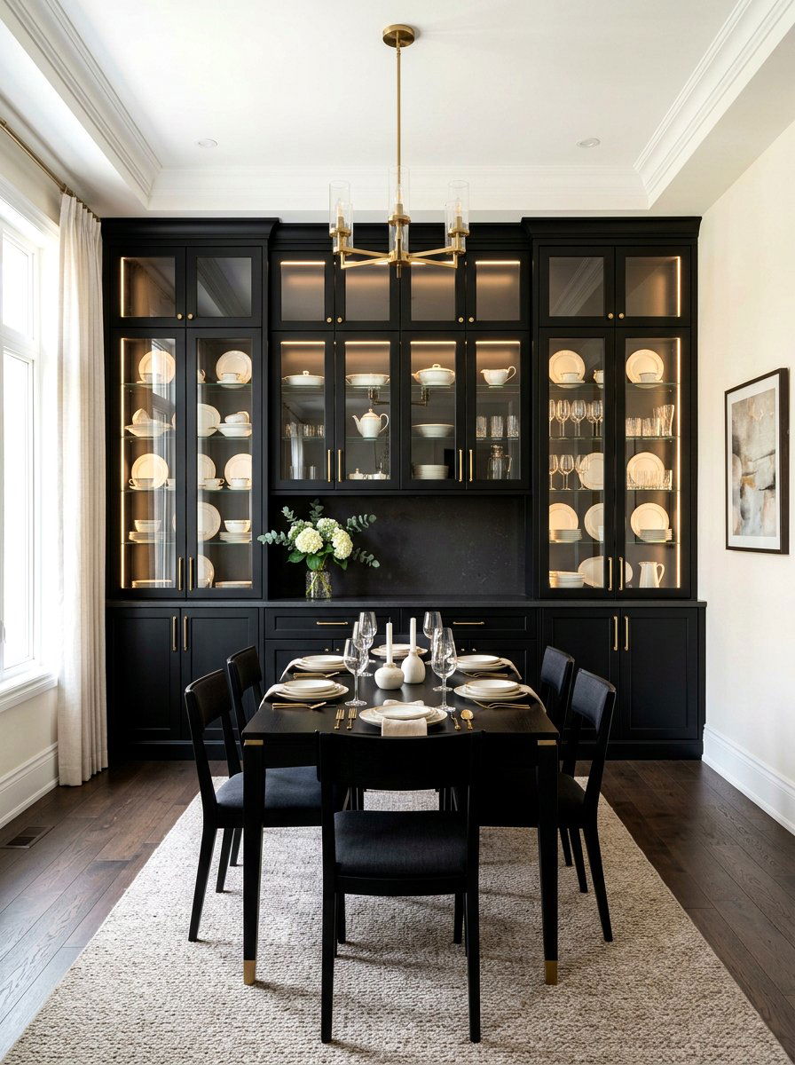 Black built in cabinets - 30 black dining room ideas