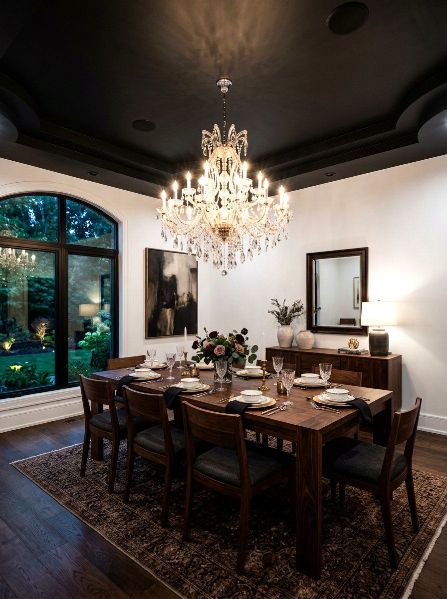 Black ceiling dining room - 30 black dining room ideas