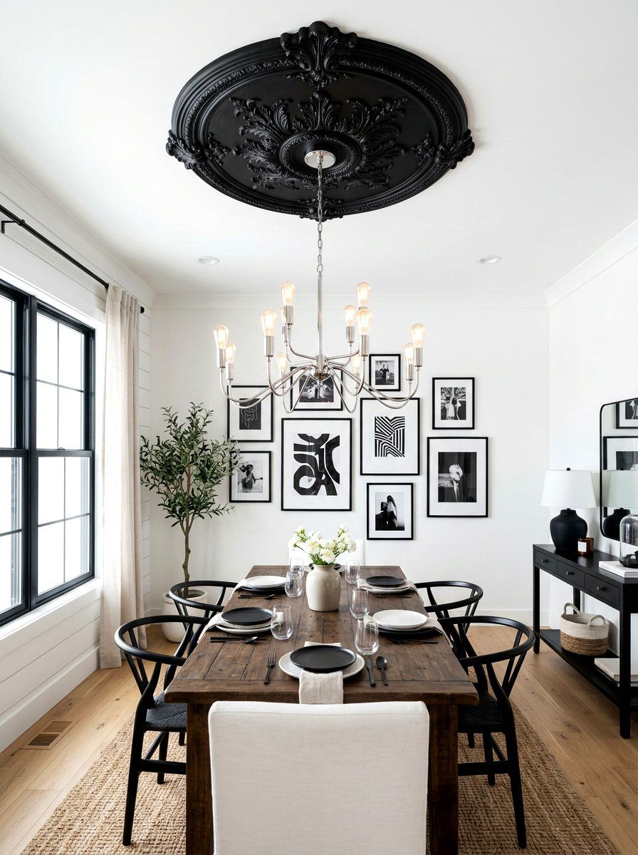 Black ceiling medallion - 30 ceiling medallion ideas