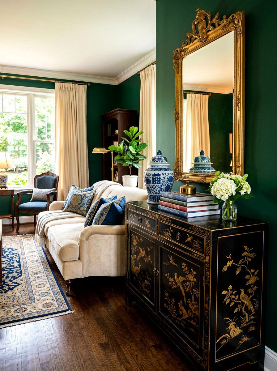 Black chinoiserie console table - 30 chinoiserie table ideas