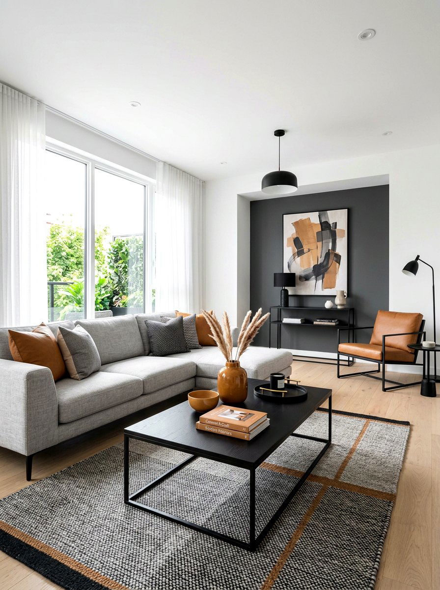 Black coffee table caramel decor - 30 caramel and black living room ideas
