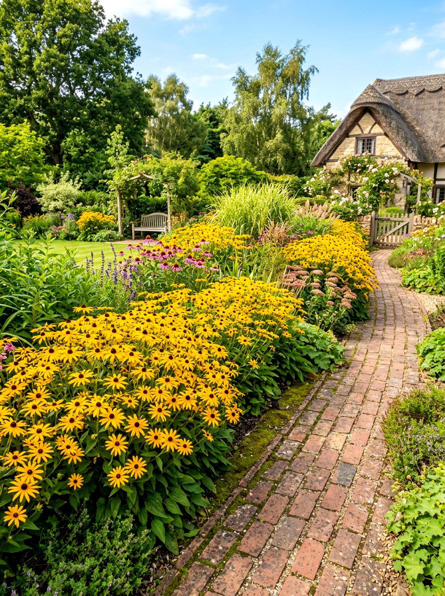 Black eyed Susan border - 30 walkway border planting ideas