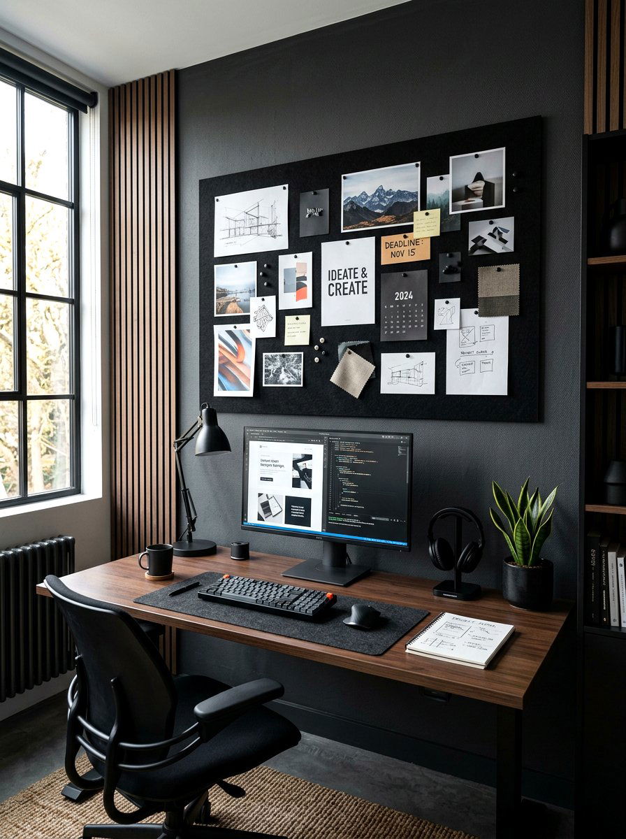 Black felt pinboard aesthetic - 30 pinboard office aesthetic ideas