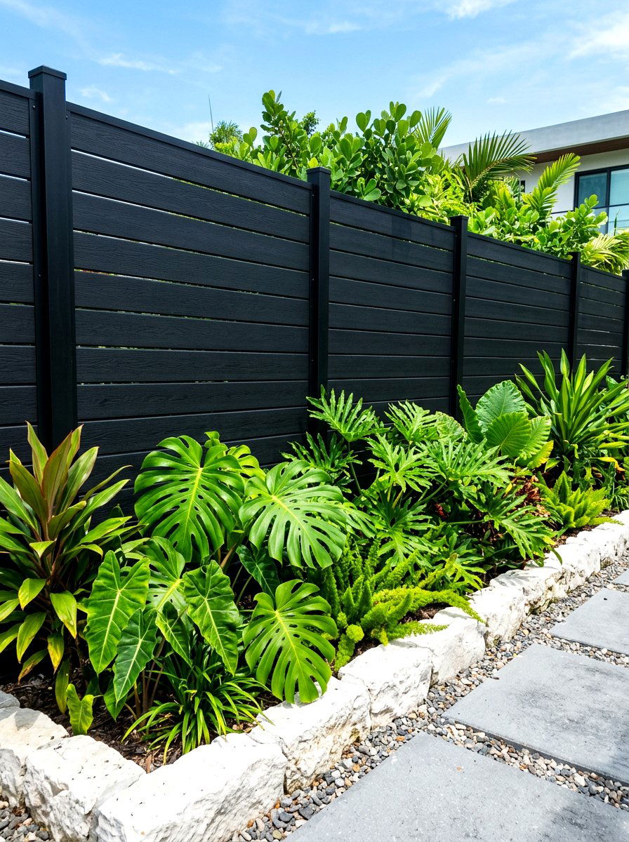 Black fence backdrop - 30 modern garden ideas