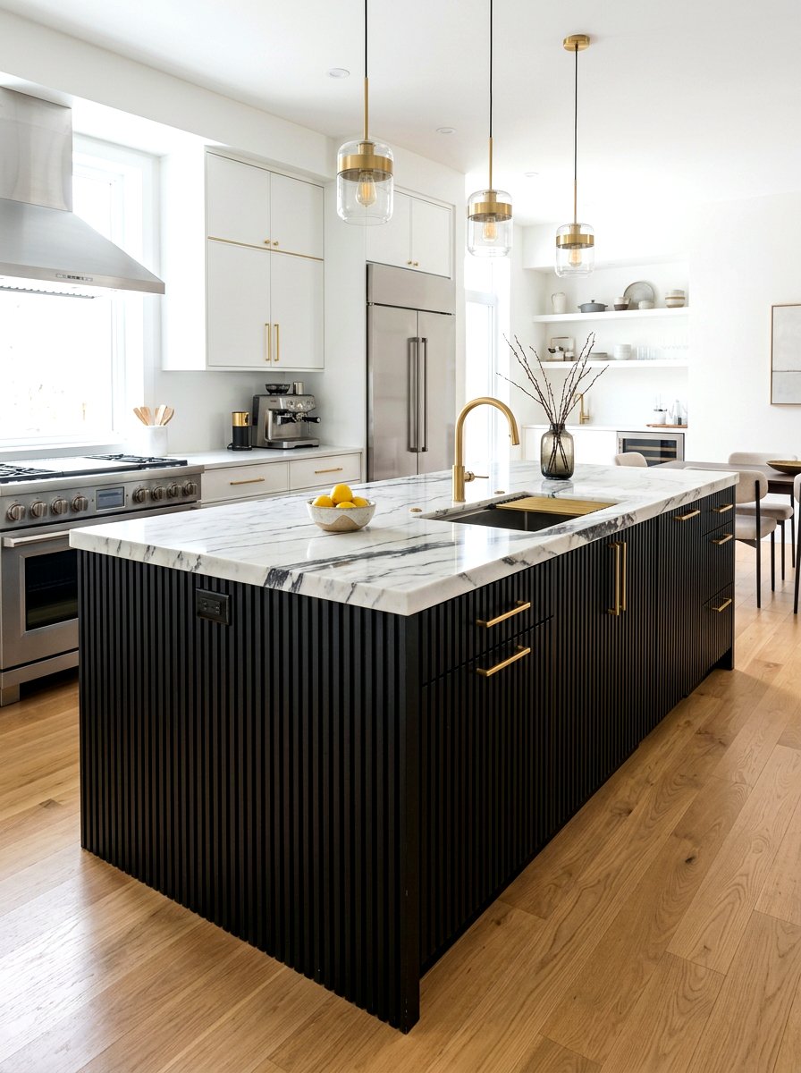 Black fluted kitchen island - 30 fluted kitchen island ideas