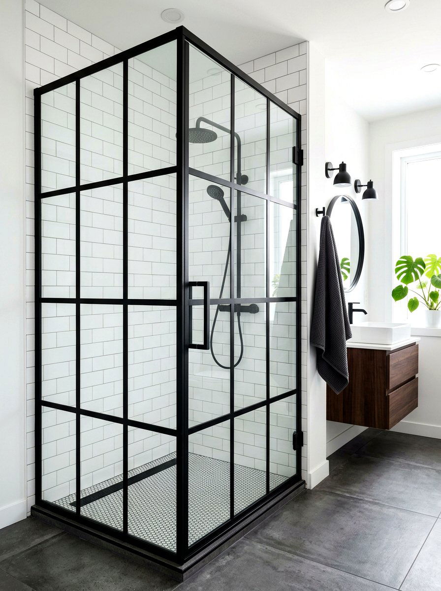 Black frame glass shower - 30 spa shower bathroom ideas