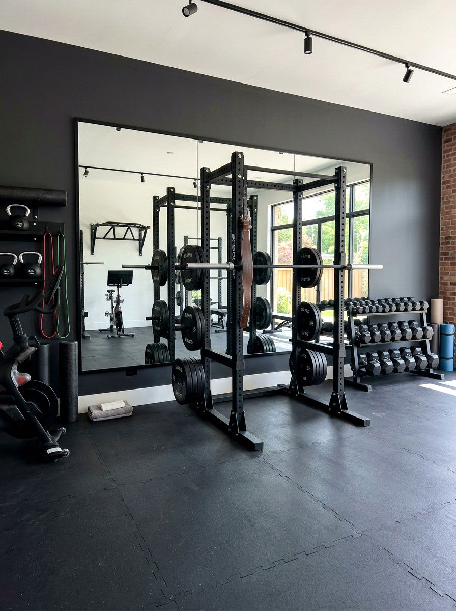 Black frame gym mirror - 30 workout room mirror ideas