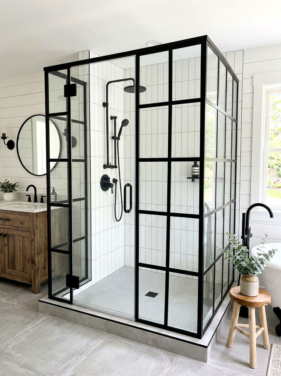 Black frame shower door - 30 walk in shower ideas