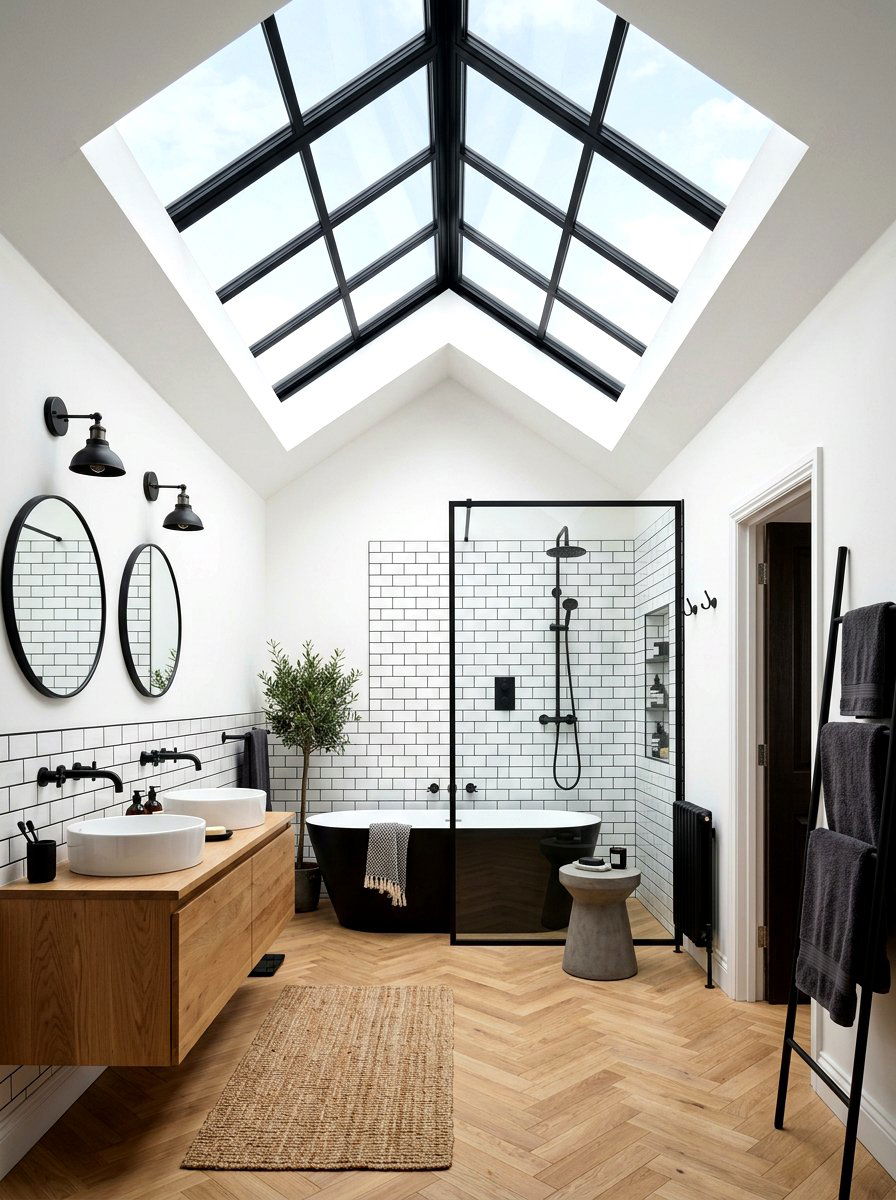 Black frame skylight - 30 bathroom skylight ideas