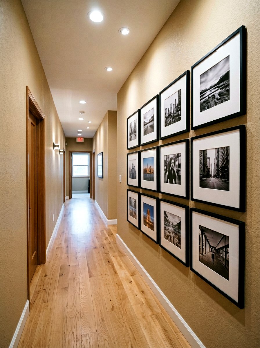 Black gallery wall on sand background - 30 sand and black decor ideas