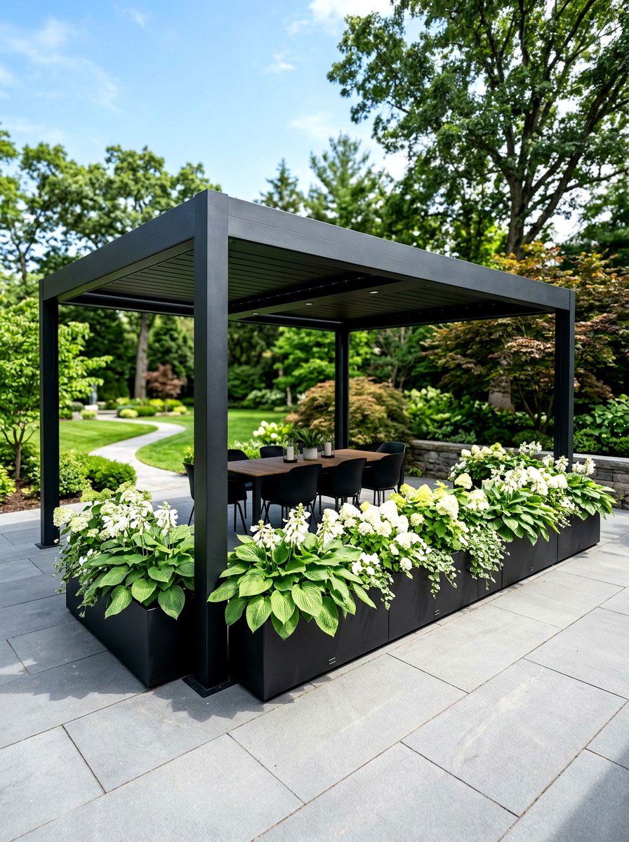 Black gazebo trough planters - 30 gazebo planter ideas