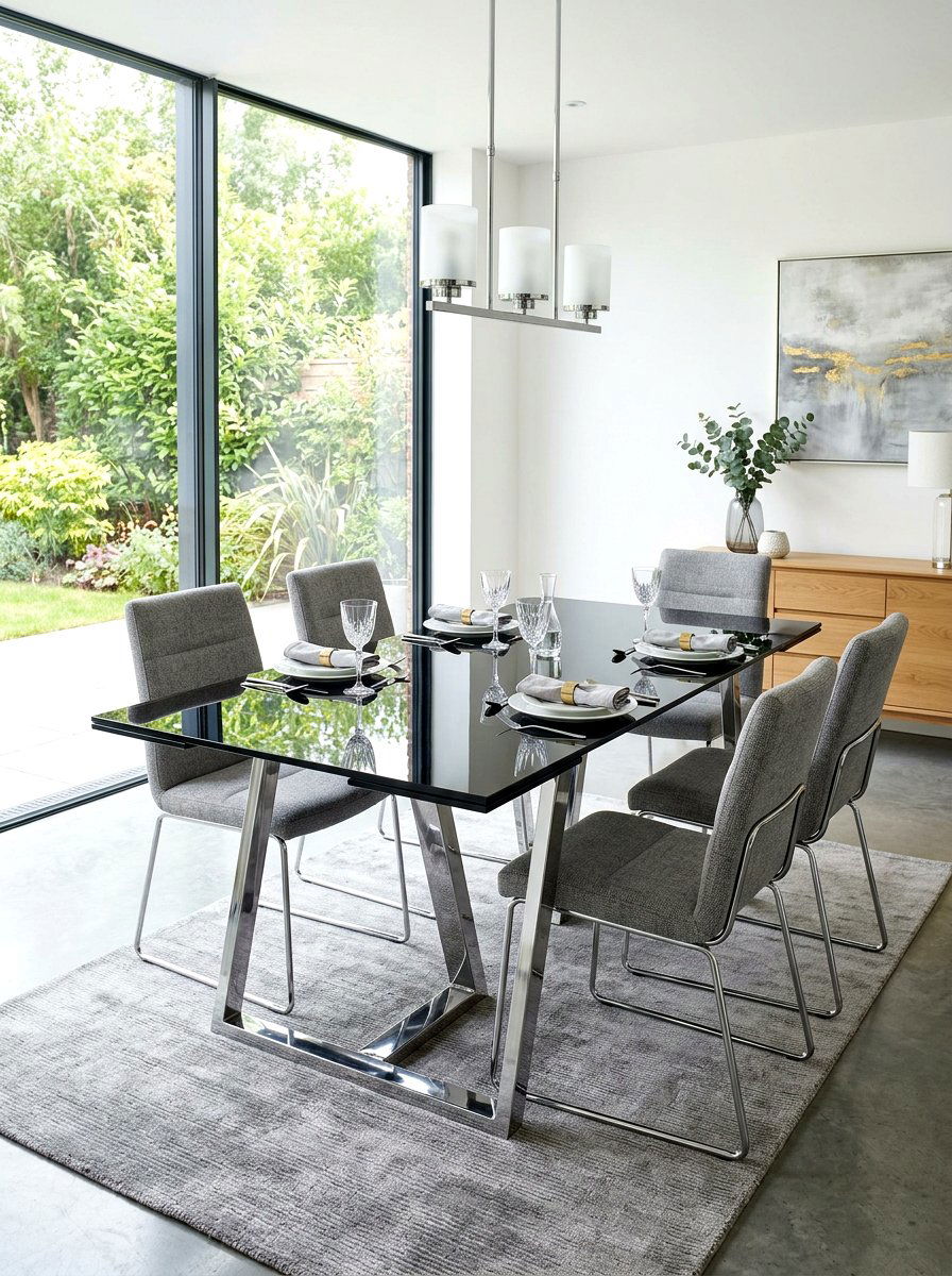Black glass dining table - 30 black dining room ideas