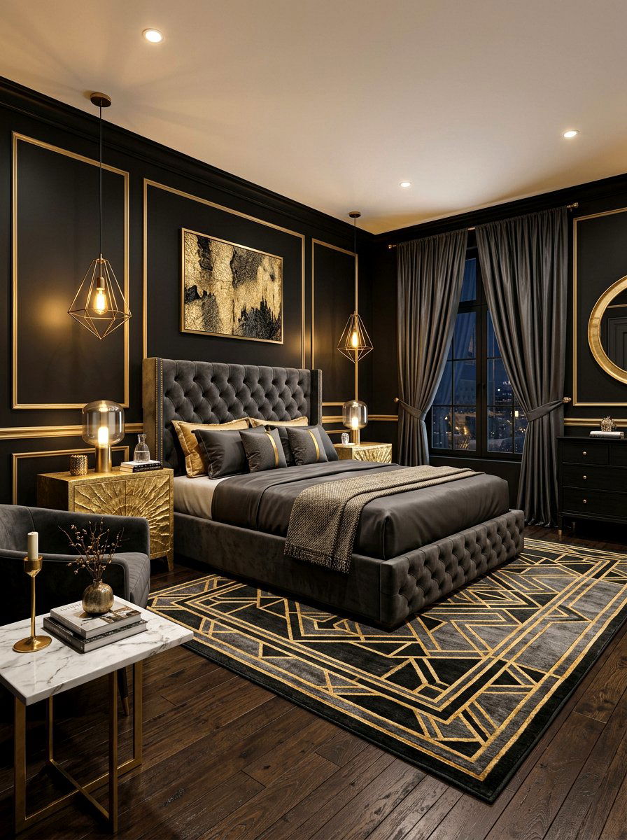 Black gold master bedroom - 30 luxury Pinterest bedroom ideas
