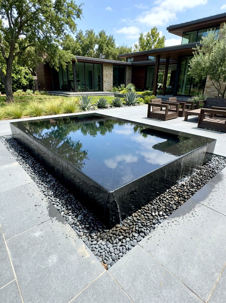 Black granite infinity fountain - 30 courtyard fountain garden ideas