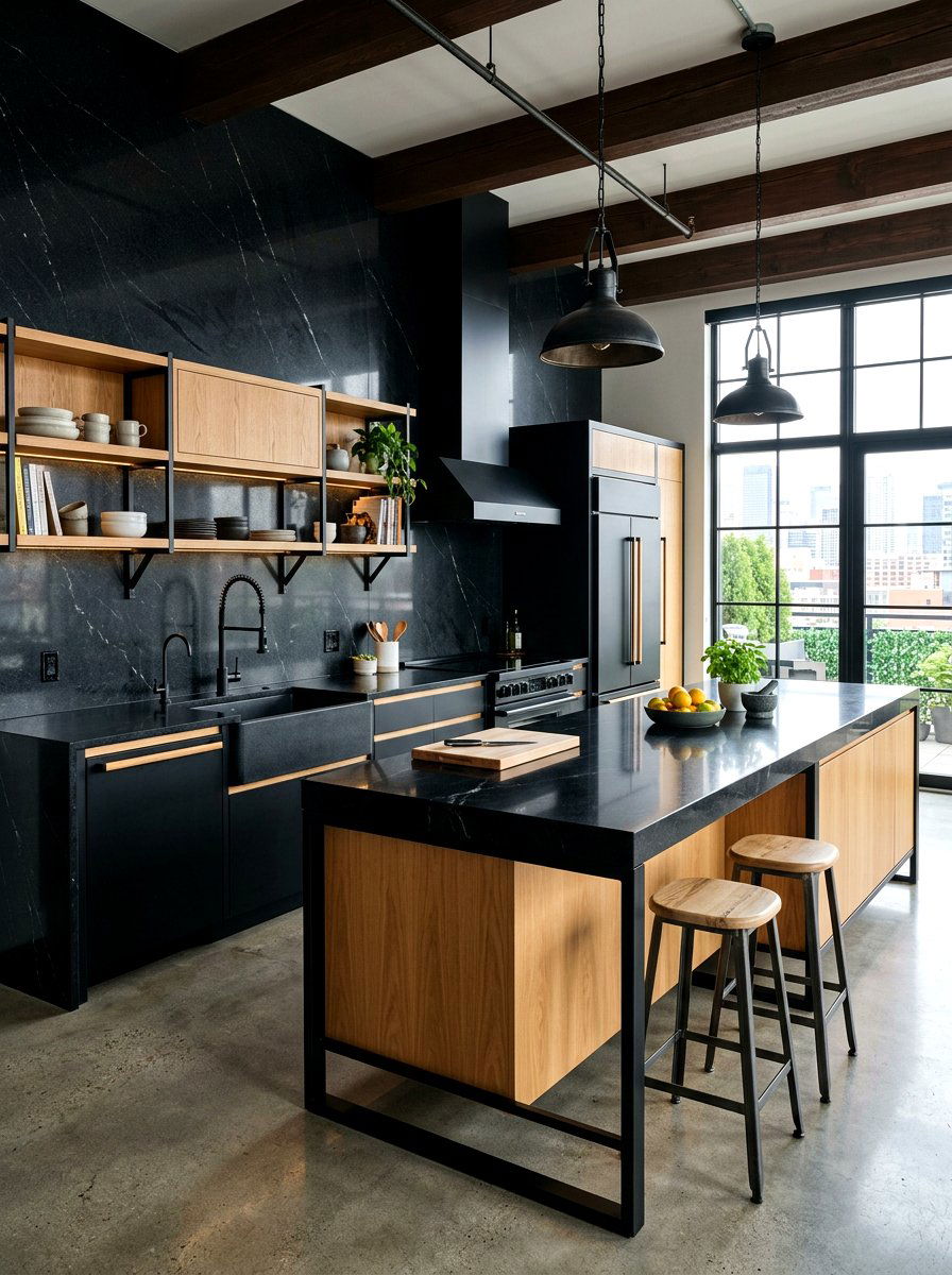 Black granite kitchen - 30 full height backsplash ideas