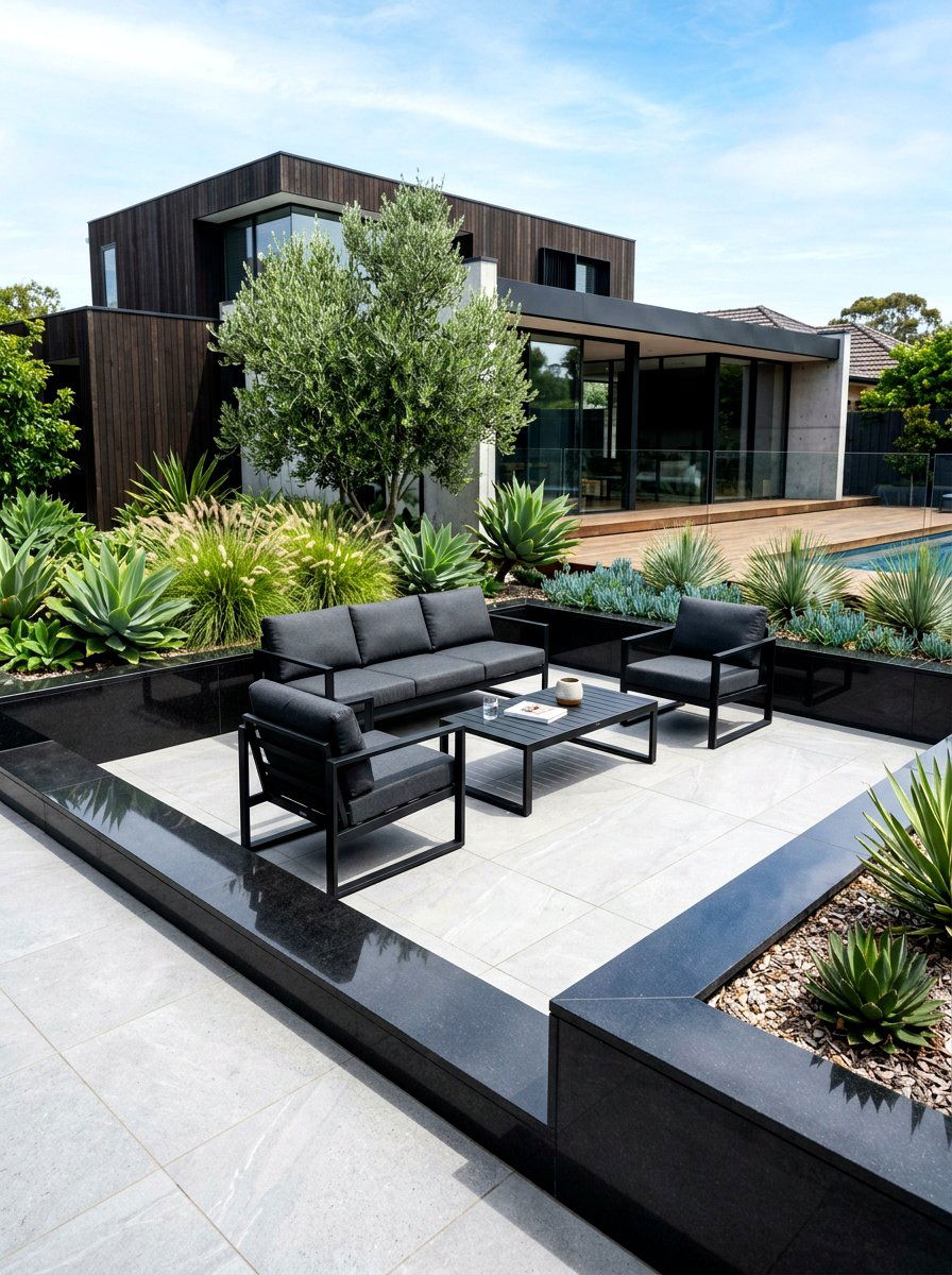 Black granite stone frame - 30 patio paver border ideas