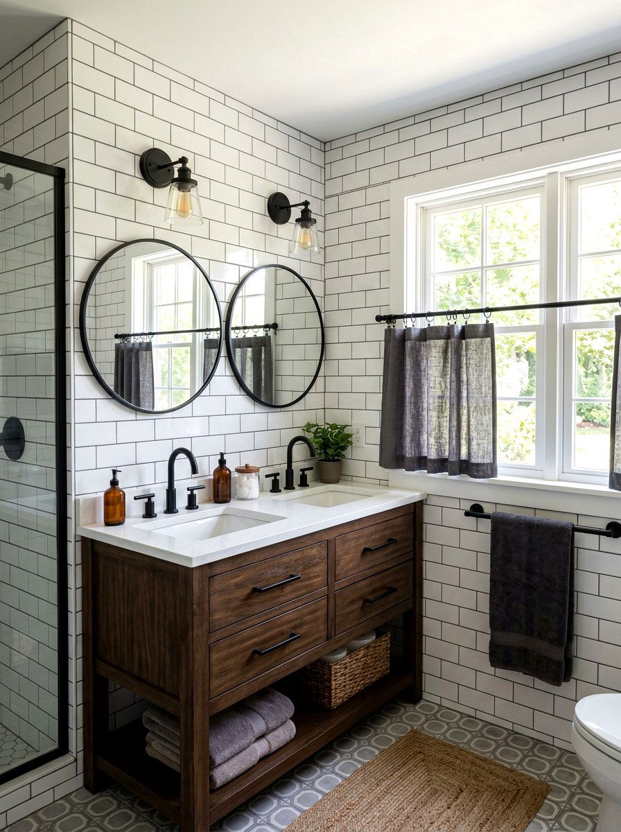 Black hardware bathroom cafe curtains - 30 cafe curtain bathroom ideas