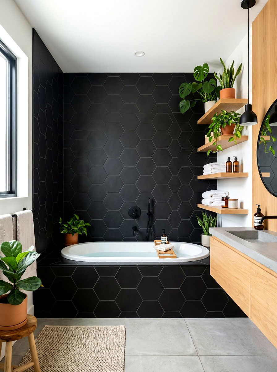 Black hexagon tile - 30 tub surround ideas