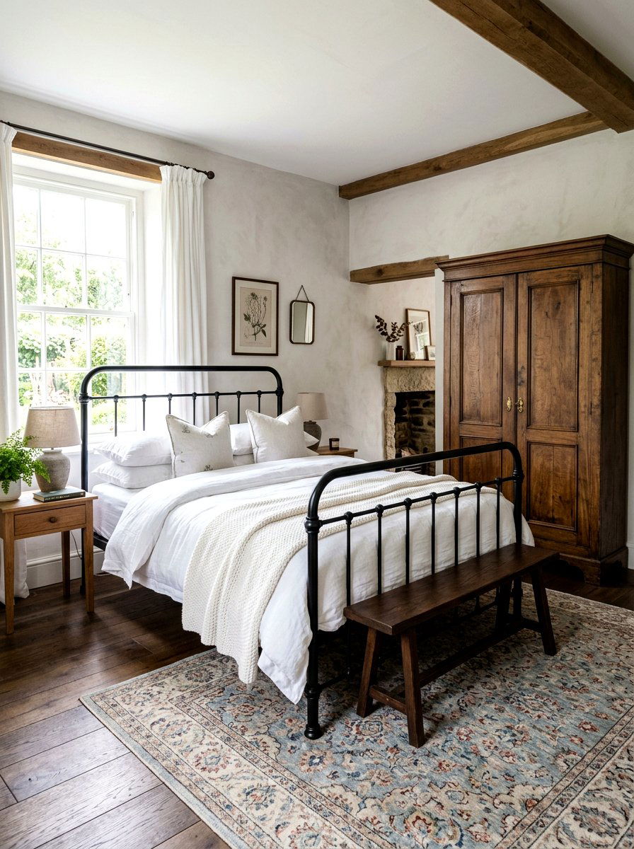 Black iron bed - 30 English country bedroom ideas
