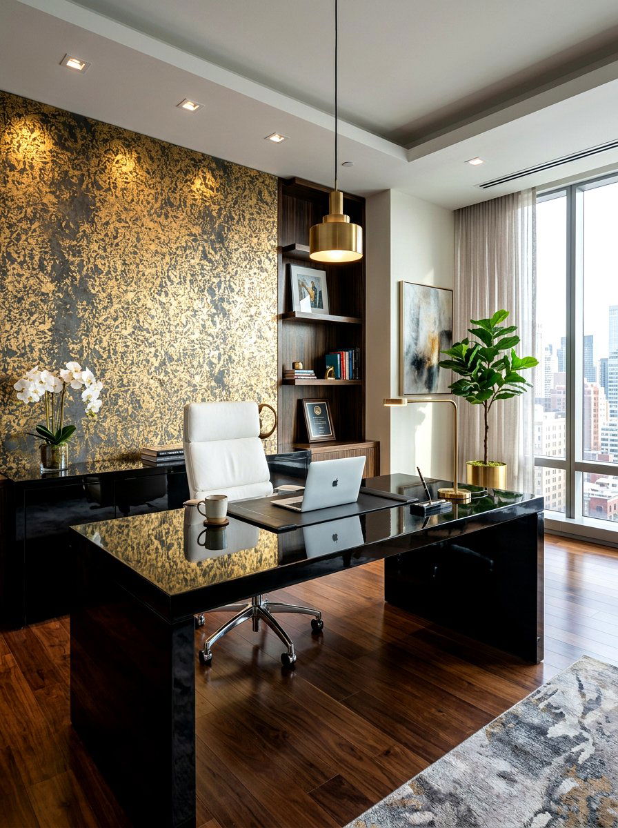 Black lacquer office desk - 30 chinoiserie office ideas