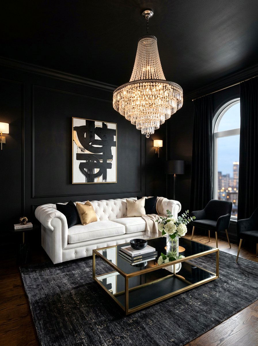 Black living room - 30 color drench living room ideas